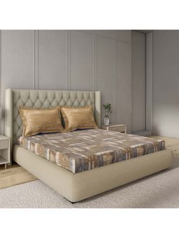 GM - 100% Cotton Brown Digital Printed 144TC King Bedsheet with 2 Pillow Covers