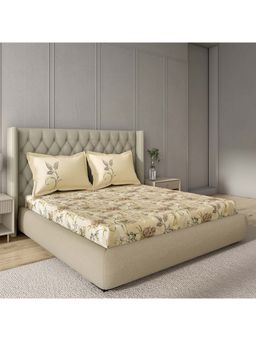 GM - 100% Cotton Beige Digital Printed 144TC King Bedsheet with 2 Pillow Covers
