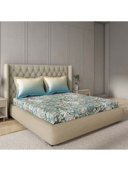 GM - 100% Cotton Blue Digital Printed 144TC King Bedsheet with 2 Pillow Covers