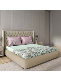 GM - 100% Cotton Sea Green Digital Printed 144TC King Bedsheet with 2 Pillow Covers