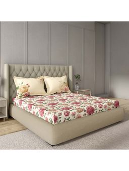 GM - 100% Cotton Red Digital Printed 144TC King Bedsheet with 2 Pillow Covers