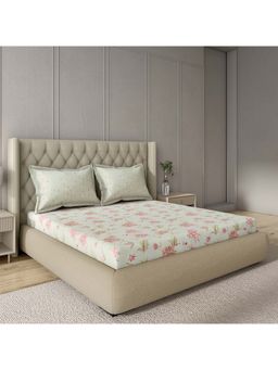 GM - 100% Cotton Mint White Digital Printed 144TC King Bedsheet with 2 Pillow Covers