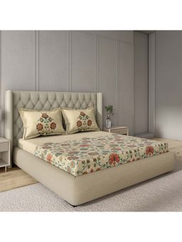 GM - 100% Cotton Beige Brown Digital Printed 122Tc King Bedsheet with 2 Pillow Covers