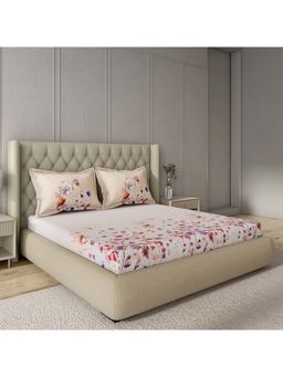 GM - 100% Cotton Blush Pink Digital Printed 144TC King Bedsheet with 2 Pillow Covers