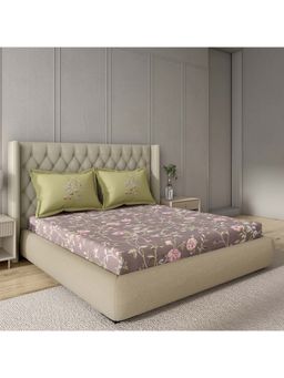 GM - 100% Cotton Mauve Digital Printed 122Tc King Bedsheet with 2 Pillow Covers