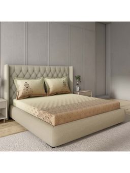 GM - 100% Cotton Beige Brown Digital Printed 144TC King Bedsheet with 2 Pillow Covers