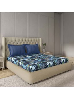 GM - 100% Cotton Blue Digital Printed 144TC King Bedsheet with 2 Pillow Covers