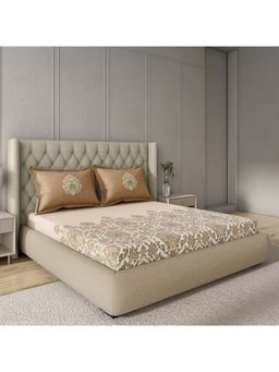 GM - 100% Cotton Beige Brown Digital Printed 144TC King Bedsheet with 2 Pillow Covers