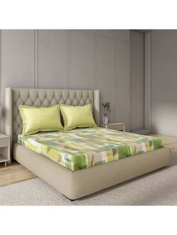 GM - 100% Cotton Olive Green Digital Printed 144TC King Bedsheet with 2 Pillow Covers