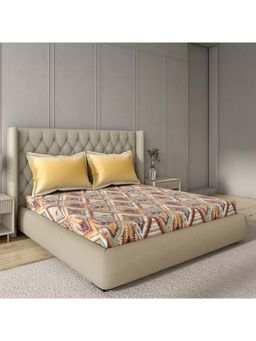 GM - 100% Cotton Ochre Digital Printed 144TC King Bedsheet with 2 Pillow Covers