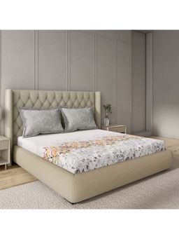 GM - 100% Cotton Grey Digital Printed 144TC King Bedsheet with 2 Pillow Covers