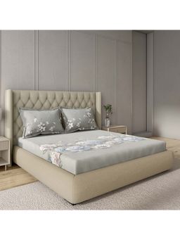 GM - 100% Cotton Grey Digital Printed 144TC King Bedsheet with 2 Pillow Covers