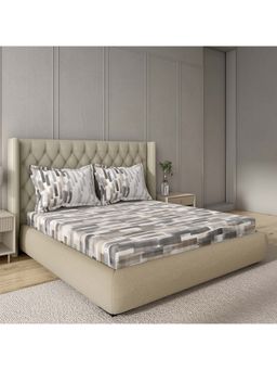 GM - 100% Cotton Grey Digital Printed 144TC King Bedsheet with 2 Pillow Covers