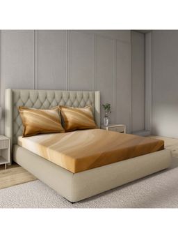 GM - 100% Cotton Ochre Digital Printed 144TC King Bedsheet with 2 Pillow Covers