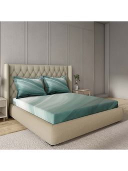GM - 100% Cotton Teal Digital Printed 144TC King Bedsheet with 2 Pillow Covers