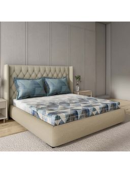 GM - 100% Cotton Navy Digital Printed 144TC King Bedsheet with 2 Pillow Covers