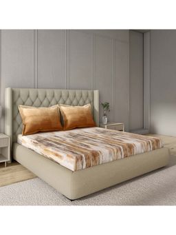 GM - 100% Cotton Brown Digital Printed 144TC King Bedsheet with 2 Pillow Covers
