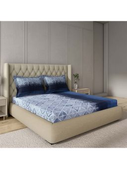 GM - 100% Cotton Navy Blue Digital Printed 144TC King Bedsheet with 2 Pillow Covers