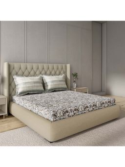 GM - 100% Cotton Grey Digital Printed 144TC King Bedsheet with 2 Pillow Covers