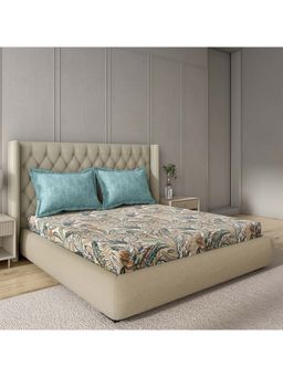 GM - 100% Cotton Aqua Digital Printed 144TC King Bedsheet with 2 Pillow Covers