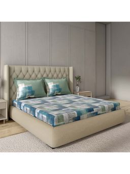 GM - 100% Cotton Teal Digital Printed 144TC King Bedsheet with 2 Pillow Covers