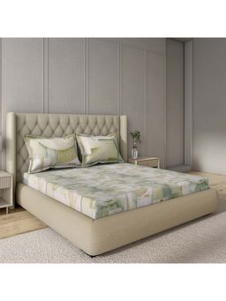 GM - 100% Cotton Green Digital Printed 144TC King Bedsheet with 2 Pillow Covers