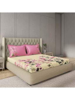 GM - 100% Cotton Pink Digital Printed 144TC King Bedsheet with 2 Pillow Covers