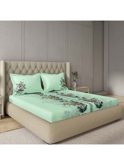 GM - 100% Cotton Sea Green Digital Printed 144TC King Bedsheet with 2 Pillow Covers
