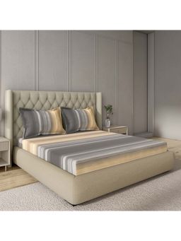 GM - 100% Cotton Beige Digital Printed 144TC King Bedsheet with 2 Pillow Covers