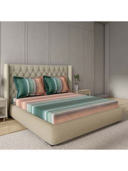 GM - 100% Cotton Green Digital Printed 144TC King Bedsheet with 2 Pillow Covers