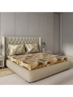 GM - 100% Cotton Brown Digital Printed 144TC King Bedsheet with 2 Pillow Covers