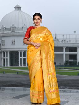 Beatitude - Yellow Silk Jacquard Work Saree with Unstitched Blouse