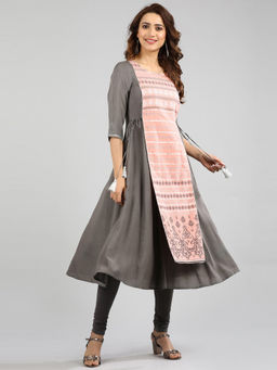 Aurelia - Grey Round Neck Yarn-Dyed Kurta