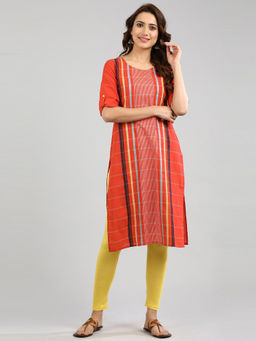 Aurelia - Orange Round Neck Yarn-Dyed Kurta