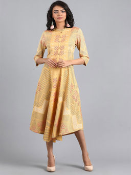 W - Women Yellow Mandarin Neck Printed Dress