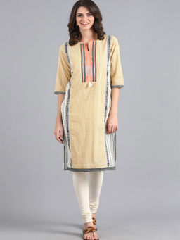 W - Women Yellow Round Neck Printed Kurta