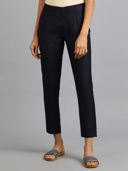 W - Navy Blue Solid Trousers