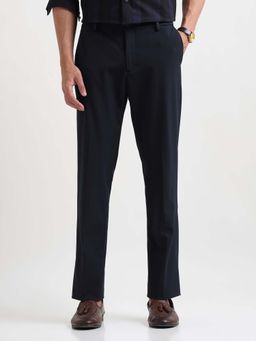 Arrow Newyork - Men Navy Blue Mid Rise Solid Trouser