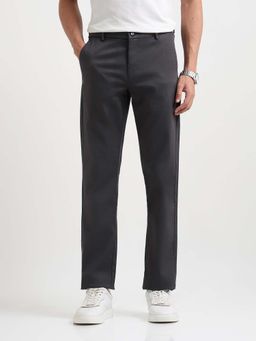 Arrow Sports - Men Charcoal Solid Regular Fit Cotton Trouser