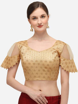 Amrutam Fab - Womens Jacquard Beige Stiched Blouse With V Neck