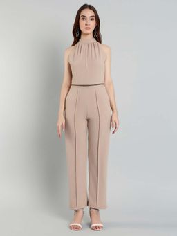 MISH - Beige Sleeveless Jumpsuit with Halter Neck