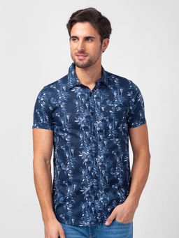 Spykar - Men Indigo Blue Cotton Regular Slim Fit Floral Shirt