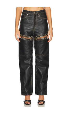 AREA - Studded Leather Slit Leg Pant
