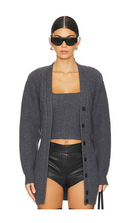 Alexander Wang - Ribbed Bilayer V-neck Cardigan With Cami Twinset