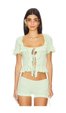 GUIZIO - Crochet Ruffle Knit Tie Top