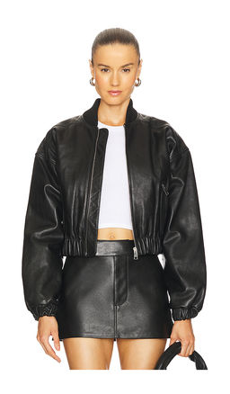 GRLFRND - Cropped Leather Bomber Jacket