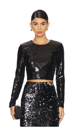 L'AGENCE - Rogan Crop Sequin Long Sleeve Top
