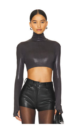 Norma Kamali - Cropped Slim Fit Long Sleeve Turtleneck Top