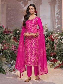 Seerat - Pink Jacquard With Kurta With Dyed Trouser And Zari Work Dupatta