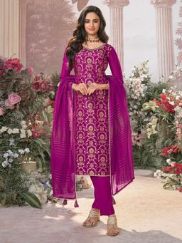 Seerat - Purple Jacquard With Kurta With Dyed Trouser And Zari Work Dupatta